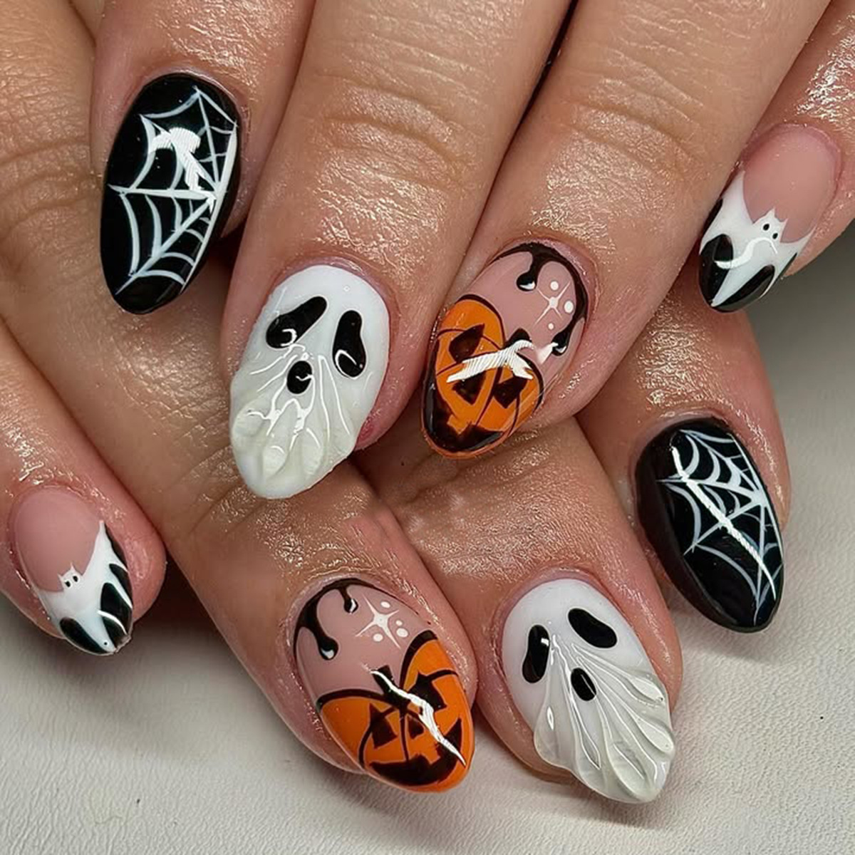 Pumpkin Lantern Halloween - Unghie Finte di Halloween con Fantasmi,